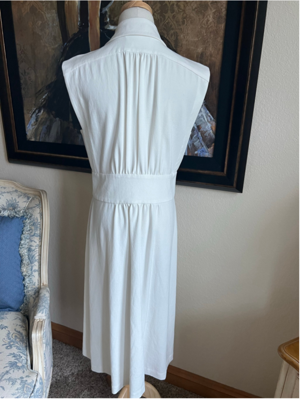 ba&sh White Sleeveless Button-Front Midi Dress L Classic Chic Quiet Luxury - Picture 4 of 7